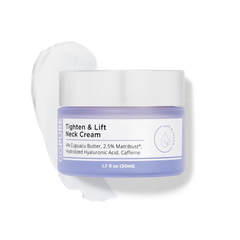 GoPure Tighten & Lift Neck Cream in a 1.7 fl oz jar with a white lid and a purple base.