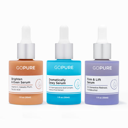 GOPURE Power Trio Facial Serums Set - Vitamin C Serum, Hyaluronic Acid Serum and Retinol Serum